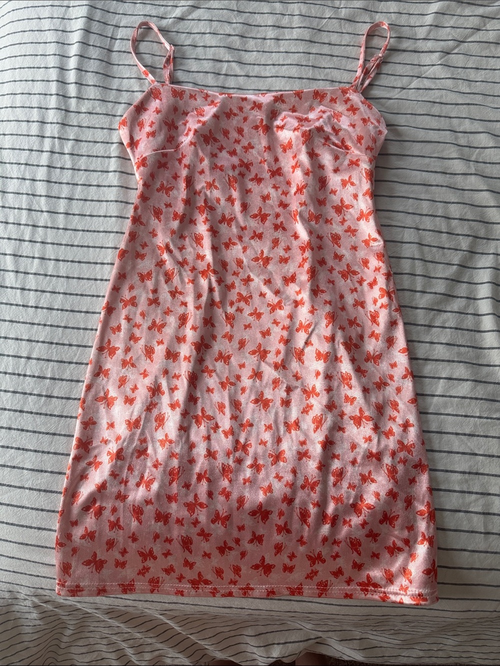 Pink Mini Slip Dress with Orange Butterfly Print